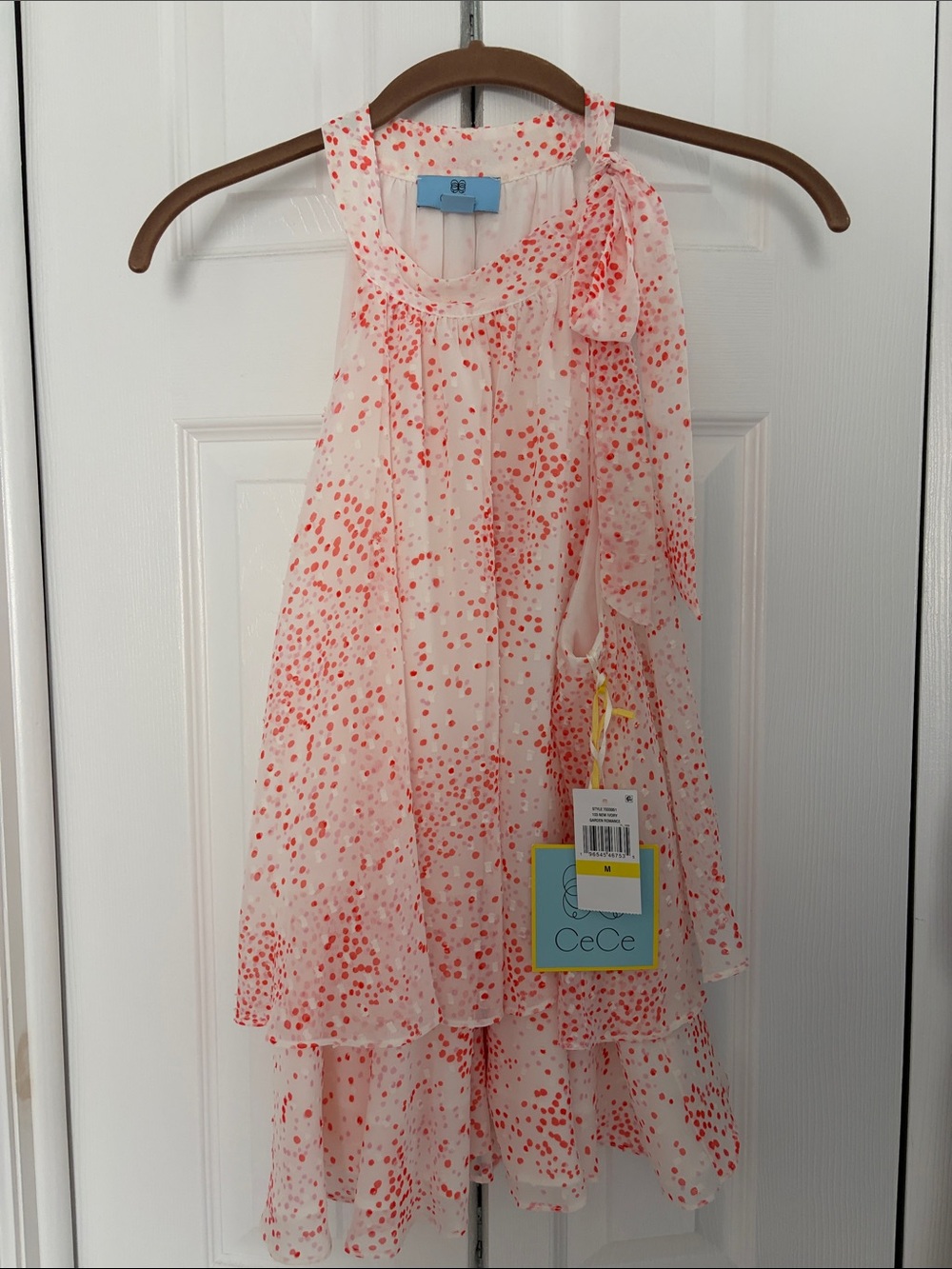 CeCe White and Coral Dot Halter shirt for Women